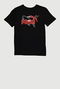 Boys Puma Graphic Print Tee, Black, Size L