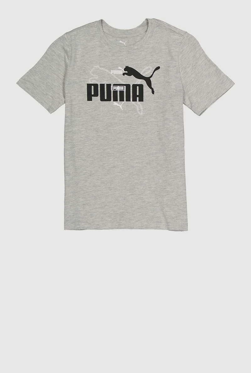 Boys Marled Puma Graphic Print Tee, Grey, Size XL