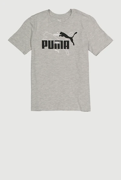 Boys Marled Puma Graphic Print Tee, Grey, Size XL