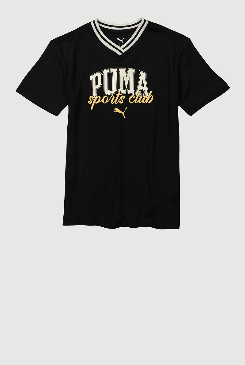 Boys Puma Sports Club T Shirt, Black, Size 14-16