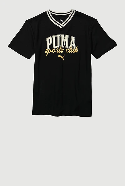 Boys Puma Sports Club T Shirt, Black, Size 8