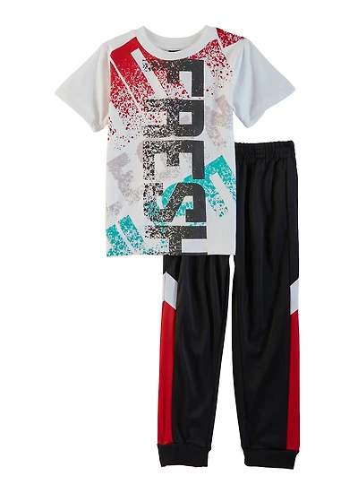 Little Boys Fresh Crew Neck Tee and Joggers Set, Multi, Size 4