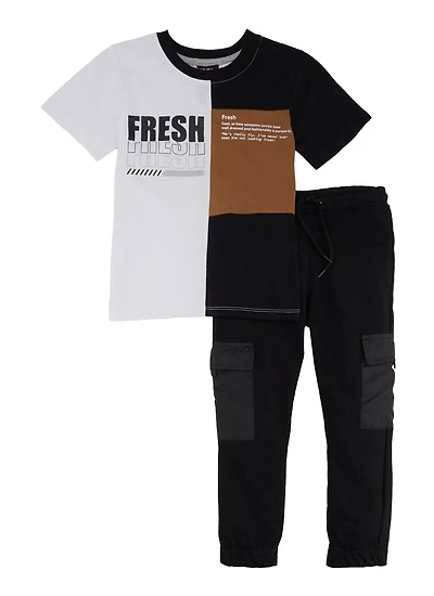 Little Boys Fresh Color Block Graphic Tee and Cargo Joggers, Multi, Size 4