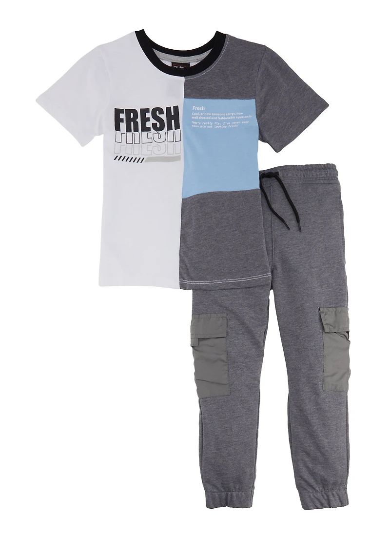 Little Boys Fresh Color Block Graphic Tee and Cargo Joggers