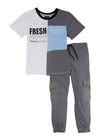 Little Boys Fresh Color Block Graphic Tee and Cargo Joggers