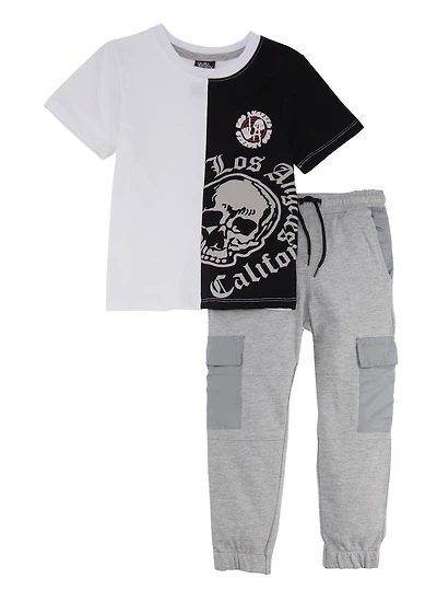 Little Boys Los Angeles Color Block Graphic Tee and Cargo Joggers