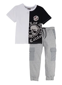 Little Boys Los Angeles Color Block Graphic Tee and Cargo Joggers