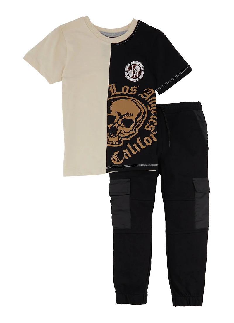 Little Boys Los Angeles Color Block Graphic Tee and Cargo Joggers