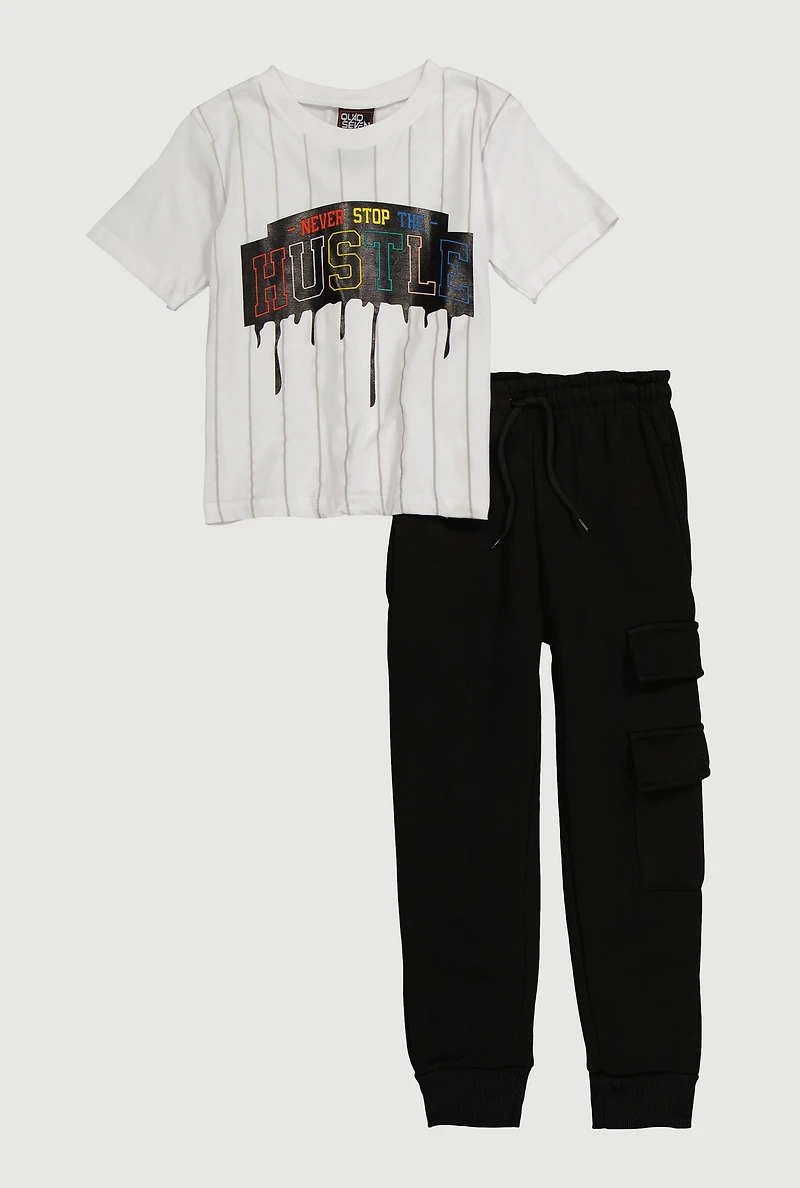 Little Boys Never Stop The Hustle Tee and Cargo Joggers