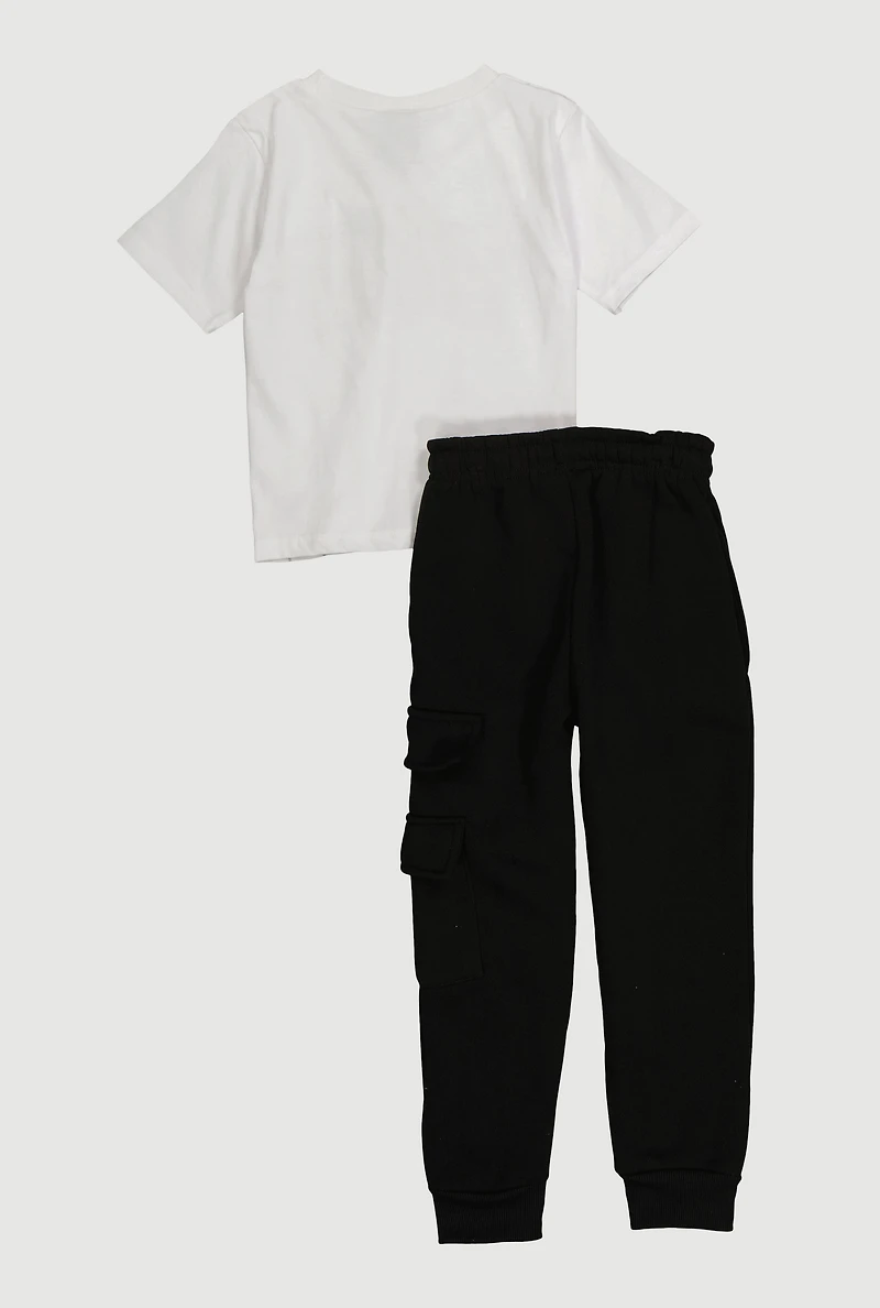 Little Boys Never Stop The Hustle Tee and Cargo Joggers, Multi, Size 4