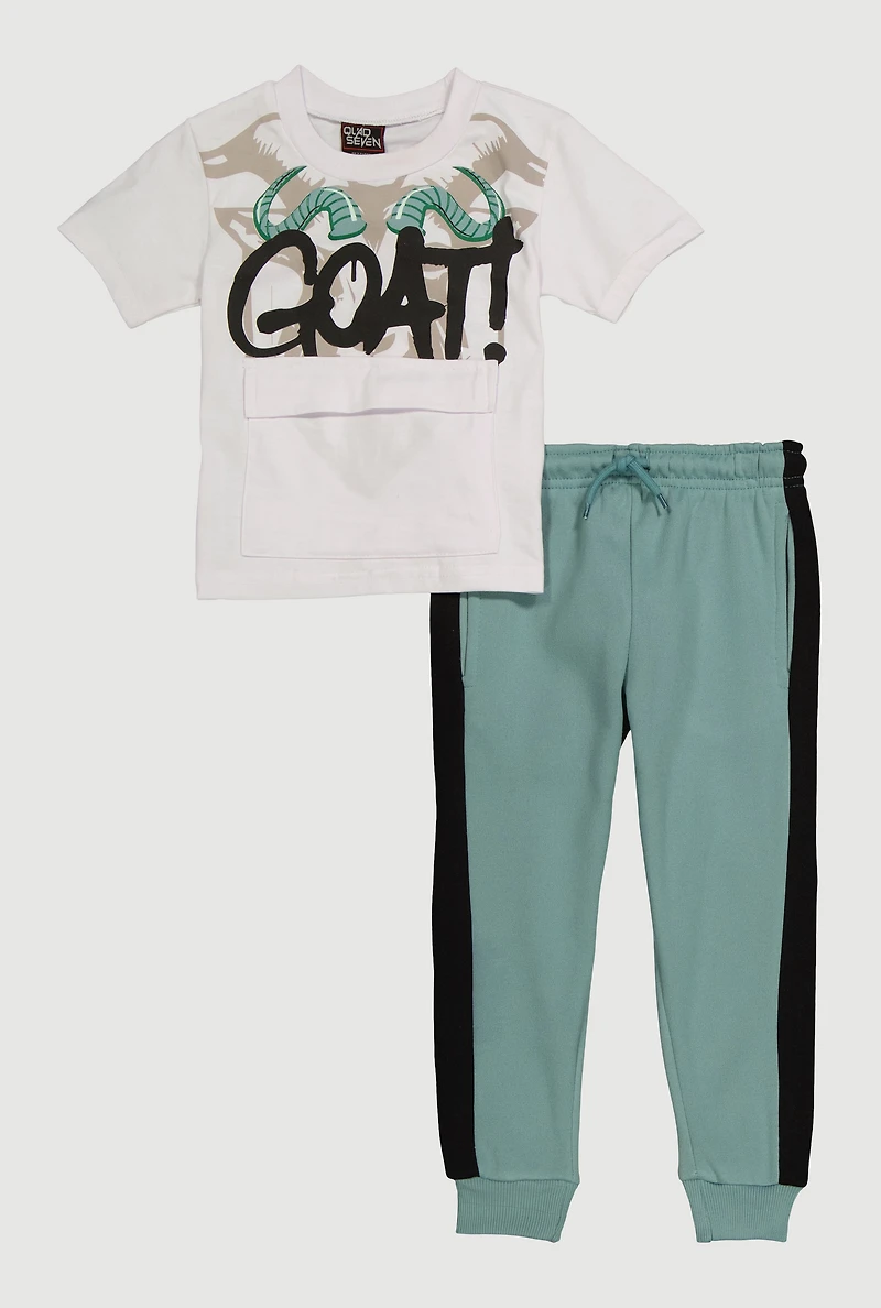 Little Boys Flap Pocket Goat Graphic Top and Joggers