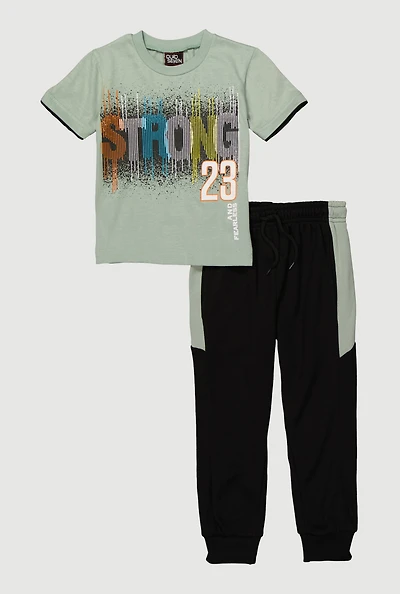 Little Boys Strong Graphic Tee and Joggers