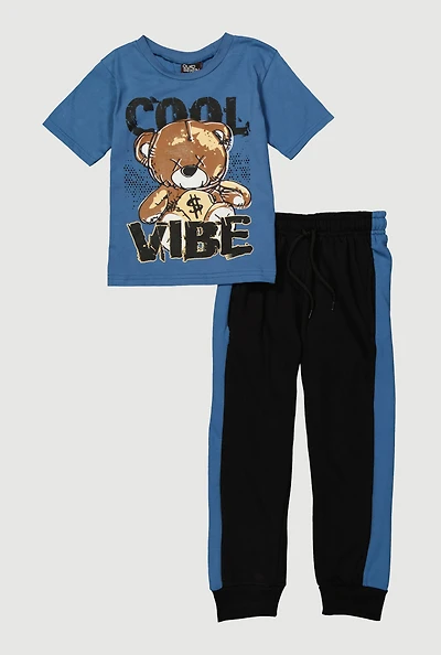 Little Boys Cool Vibe Graphic Tee and Joggers, Blue,
