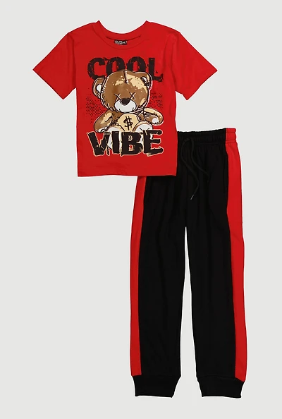 Little Boys Cool Vibe Graphic Tee and Joggers, Red, Size 4