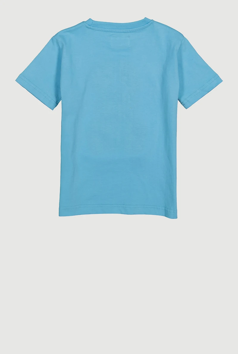 Little Boys Bunny Chenille Patch Tee, Blue, Size 4