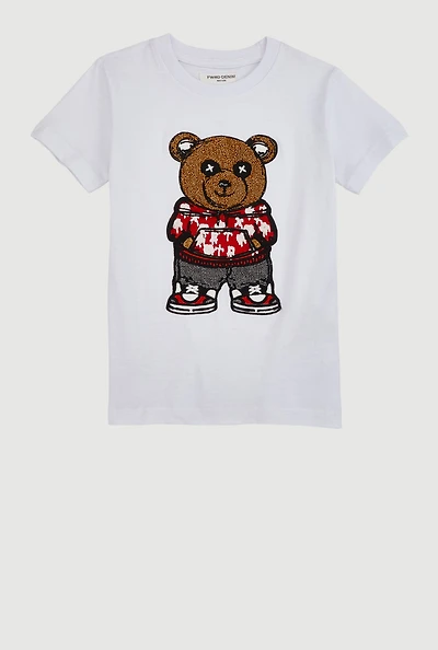 Little Boys Chenille Bear Graphic Top