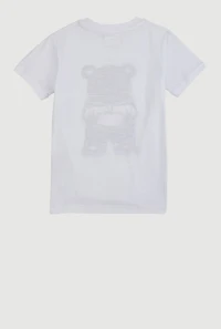 Little Boys Chenille Bear Graphic Top, White, Size 7