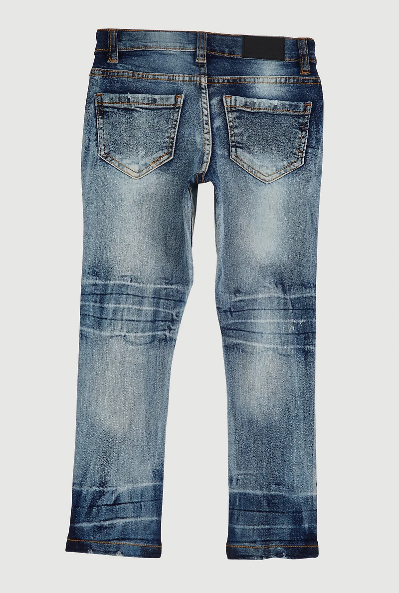 Little Boys Patch and Repair Distressed Slim Jeans, Blue, Size 5