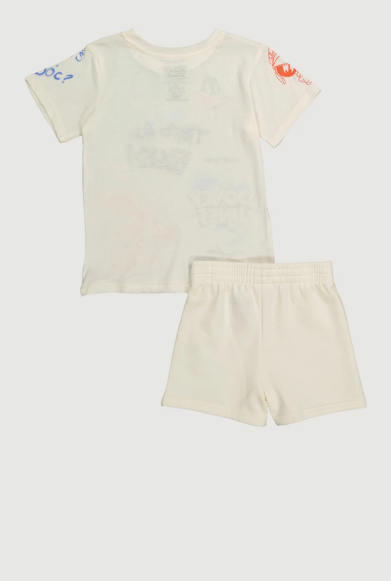 Little Boys Looney Tunes Graffiti Print Graphic T Shirt and Sweatshorts, Beige, Size 4-5
