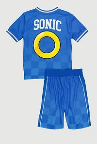 Little Boys Checkered Sonic Graphic Soccer Jersey and Shorts