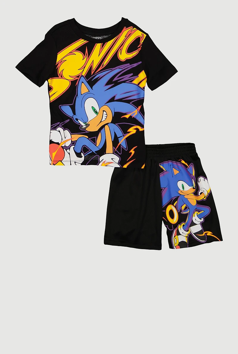 Little Boys Sonic Graphic Tee and Jersey Mesh Shorts