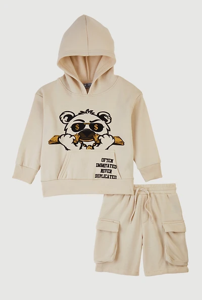Little Boys Money Bear Graphic Sweatshirt and Cargo Sweatshorts Set, Beige, Size 5-6