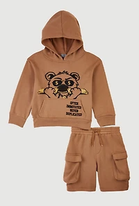 Little Boys Money Bear Graphic Sweatshirt and Cargo Sweatshorts Set