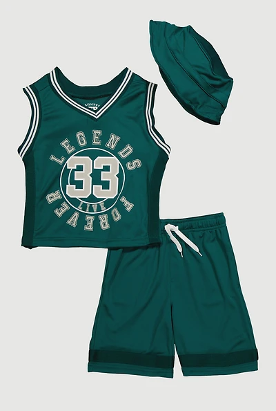 Little Boys Legends Live Forever Tank Top and Shorts 3 Piece Set, Green, Size 4