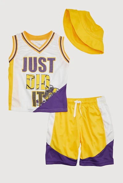 Little Boys Varsity Stripe Just Did It Jersey and Shorts with Hat, Multi, Size 5-6