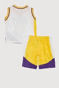 Little Boys Varsity Stripe Just Did It Jersey and Shorts with Hat, Multi,