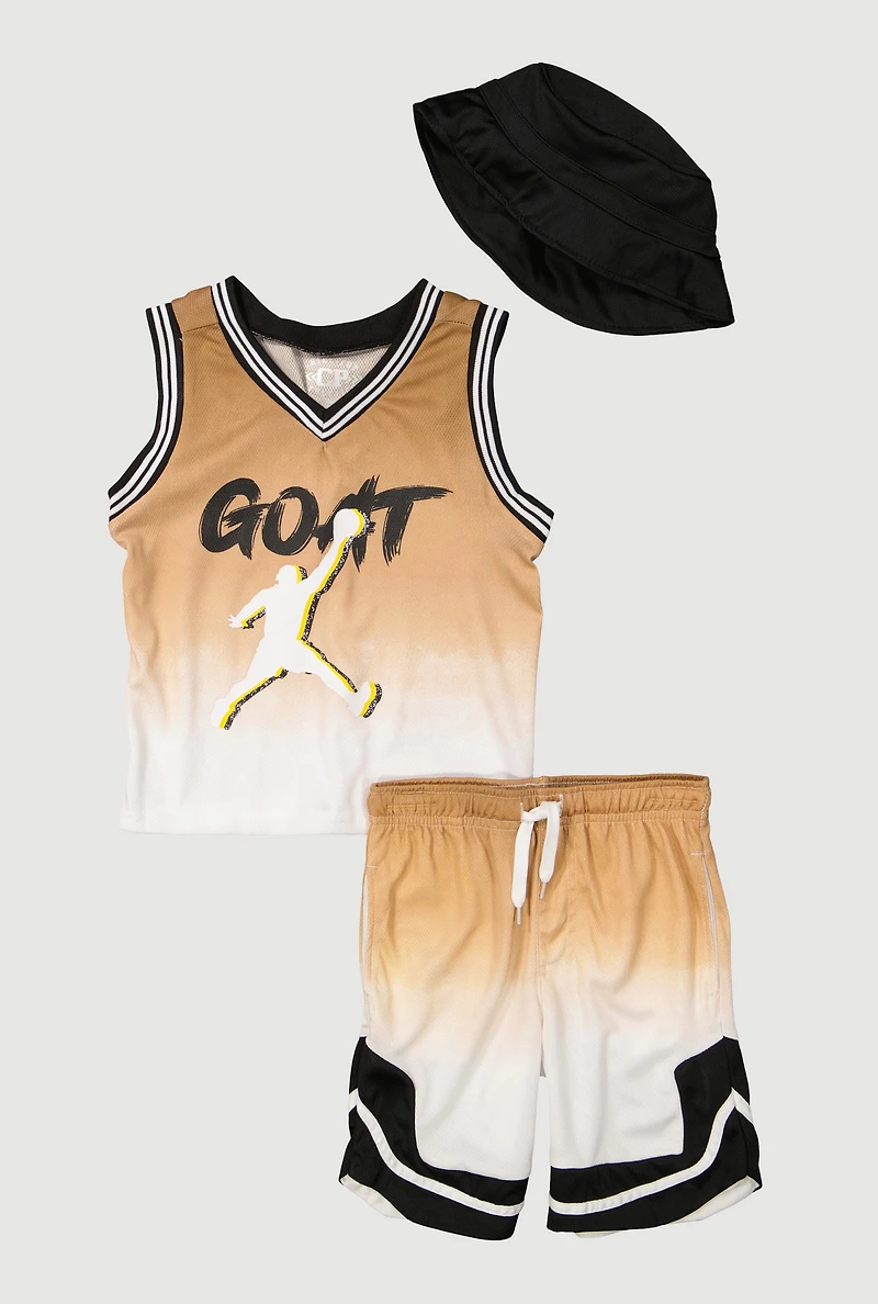 Little Boys Ombre GOAT Graphic Tank Top and Shorts with Hat, Multi,