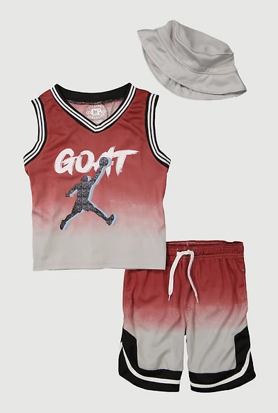 Little Boys Ombre GOAT Graphic Tank Top and Shorts with Hat, Multi, Size 4