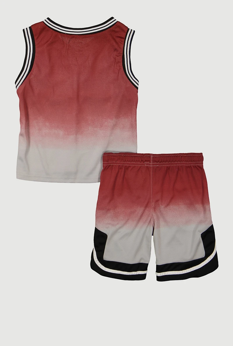 Little Boys Ombre GOAT Graphic Tank Top and Shorts with Hat, Red, Size 4
