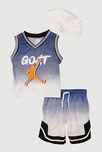 Little Boys Ombre GOAT Graphic Tank Top and Shorts with Hat, Multi, Size 7