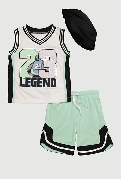 Little Boys 23 Legend Tank Top and Shorts 3 Piece Set, Green, Size 4