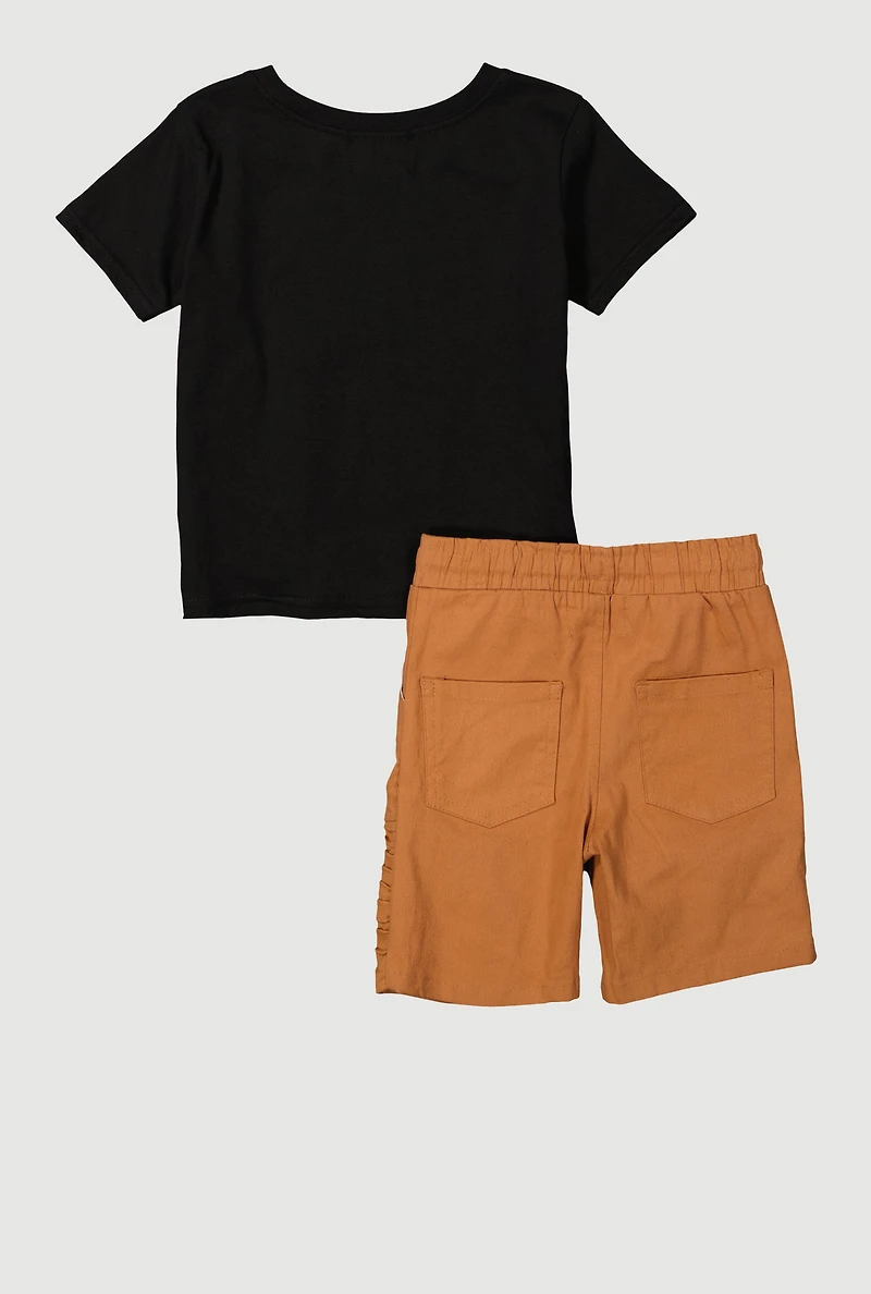 Little Boys Chenille Hustle Teddy Tee and Moto Shorts Set, Multi, Size 5-6