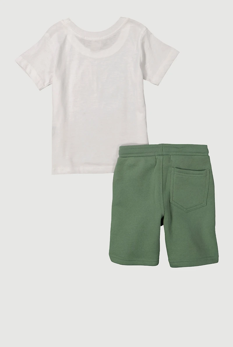 Little Boys Chenille Denim Patch Teddy Tee and Sweatshorts, Multi,