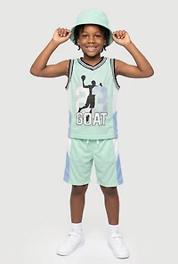 Little Boys 23 GOAT Graphic Mesh Jersey and Shorts with Bucket Hat