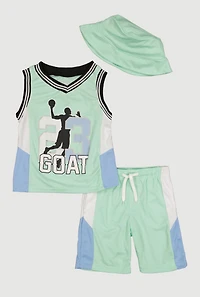 Little Boys 23 GOAT Graphic Mesh Jersey and Shorts with Bucket Hat
