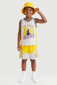 Little Boys Unstoppable Graphic Mesh Jersey with Shorts and Bucket Hat