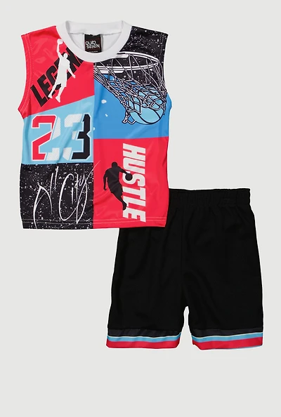 Little Boys Color Blocked Basketball Graphic Tee and Jersey Mesh Shorts, Multi, Size 4