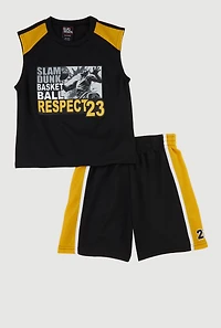 Little Boys Slam Dunk Graphic Tee and Jersey Mesh Shorts, Black, Size 7