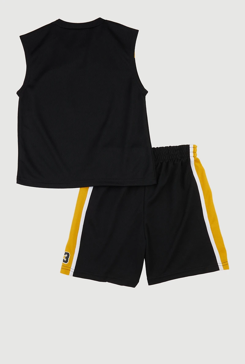 Little Boys Slam Dunk Graphic Tee and Jersey Mesh Shorts, Black, Size 7