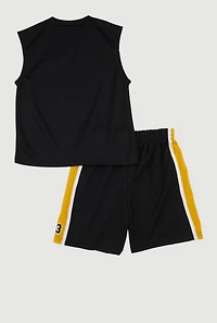 Little Boys Slam Dunk Graphic Tee and Jersey Mesh Shorts, Black, Size 7