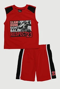 Little Boys Slam Dunk Graphic Tee and Jersey Mesh Shorts, Red, Size 7