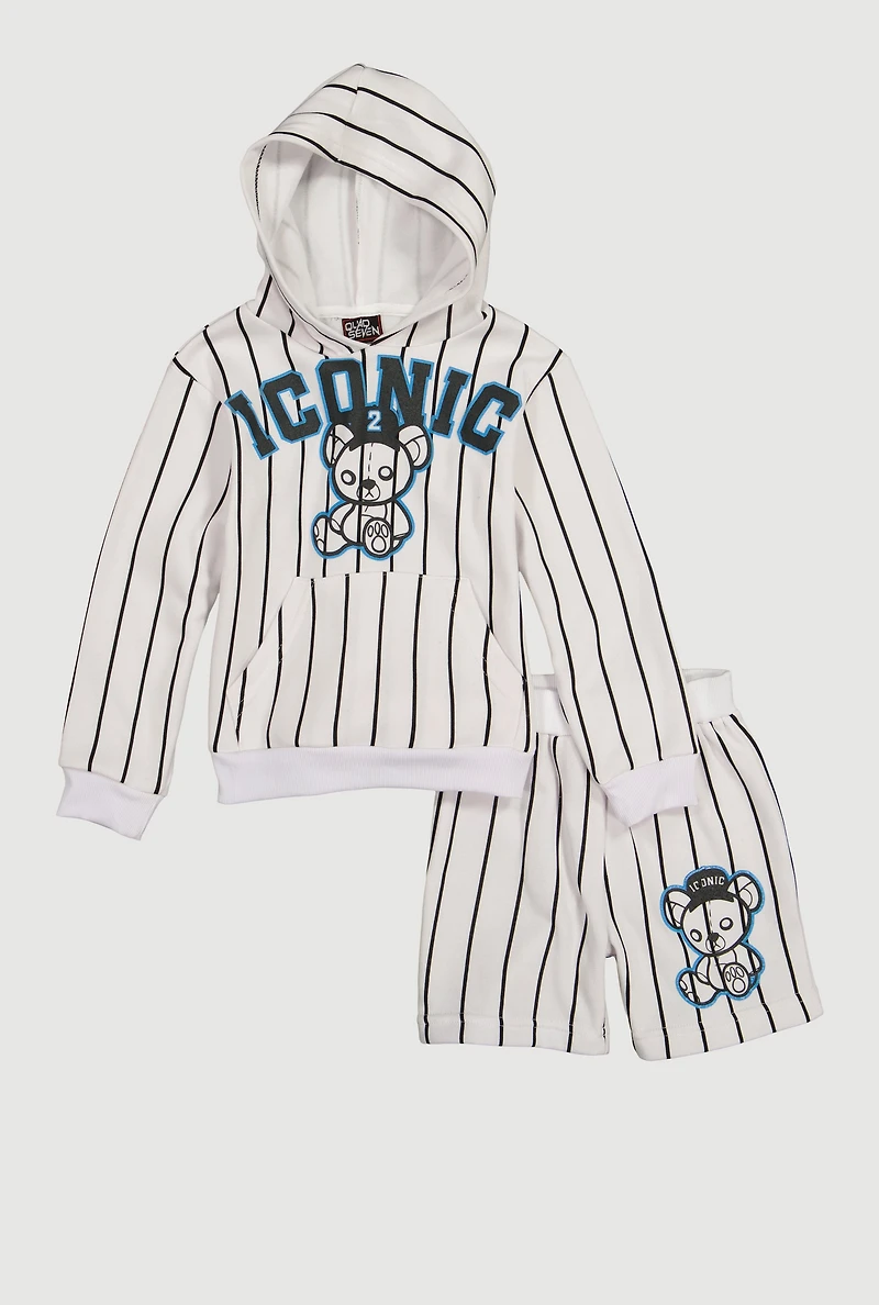 Little Boys Iconic Pinstripe Hoodie and Sweatshorts, White, Size 4