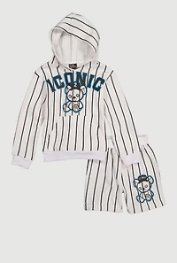 Little Boys Iconic Pinstripe Hoodie and Sweatshorts, White, Size 4