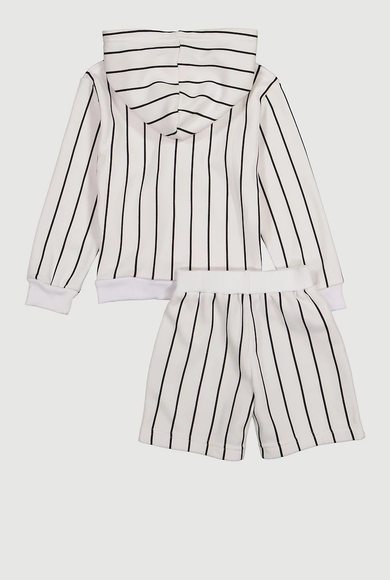 Little Boys Iconic Pinstripe Hoodie and Sweatshorts, White, Size 4