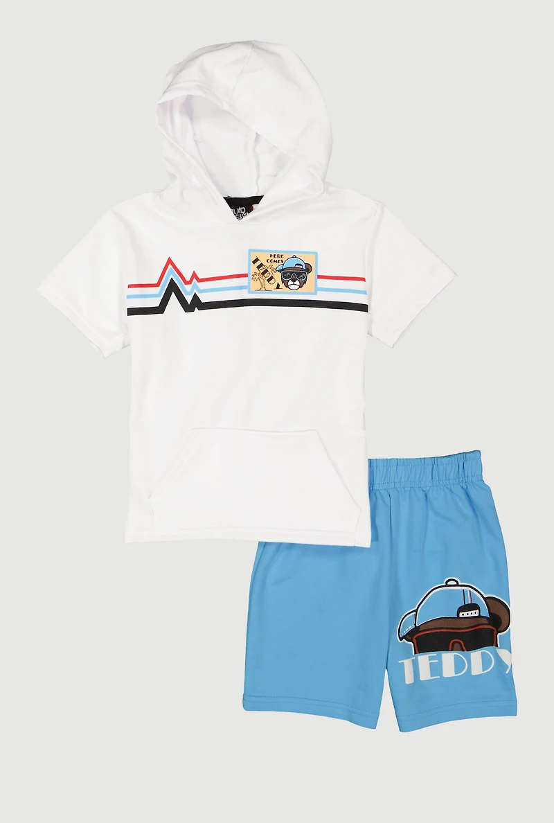 Little Boys Here Comes Teddy Hooded Top and Shorts
