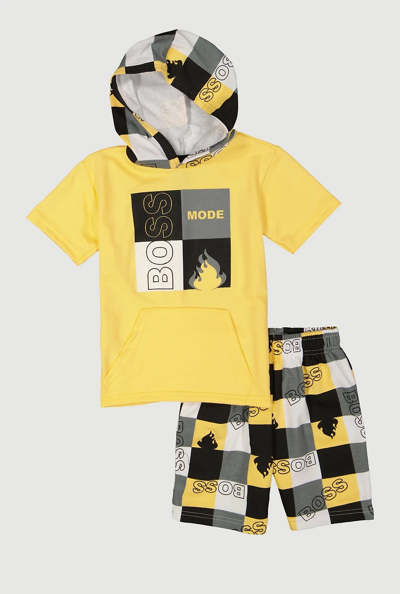 Little Boys Boss Mode Graphic Hoodie and Shorts